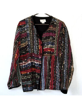 Soul Mates Vintage Jacket XL Patchwork Rayon Striped Art to Wear Artisan Boho